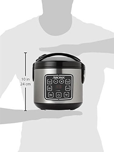 AROMA Digital Rice Cooker, 4-Cup (Uncooked) / 8-Cup (Cooked), Steamer, Grain Cooker, Multicooker, 2 Qt, Stainless Steel Exterior, ARC-914SBD