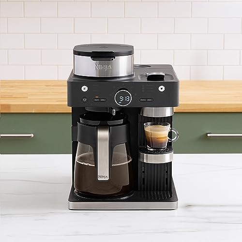 Ninja CFN601 Espresso & Coffee Barista System, 3 Espresso Brew Styles, Single-Serve Coffee & Nespresso Capsule Compatible, 12-Cup Carafe, Built-in Frother, Espresso, Cappuccino & Latte Maker - Black