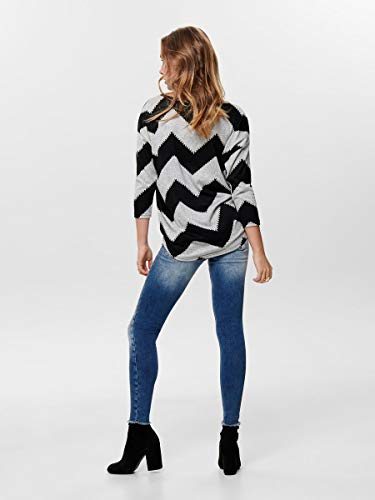 Only Printed 3/4 Sleeved Top Suéter, Multicolor (Light Grey Melange/Aop W/Black Zigzag), M Mujer