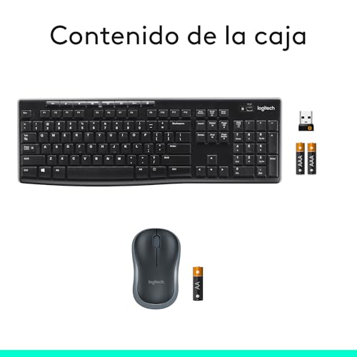 Logitech MK270 Combo Teclado y Ratón Inalámbrico para Windows, 2,4GHz Inalámbrico, Ratón Compacto, 8 teclas multimedia y de acceso directo, 2 años de batería, PC, PC Portátil, QWERTY Español - Negro