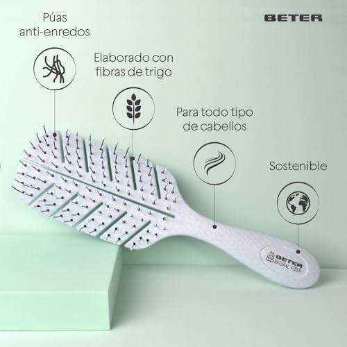 Beter - Cepillo de pelo esqueleto antitirones Natural Fiber hecho a base de fibras de trigo, Cepillo Desenredante Antienredos y Antirotura, Peinado suave y sin tirones, Para todo tipo de cabellos