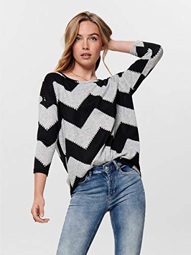 Only Printed 3/4 Sleeved Top Suéter, Multicolor (Light Grey Melange/Aop W/Black Zigzag), M Mujer