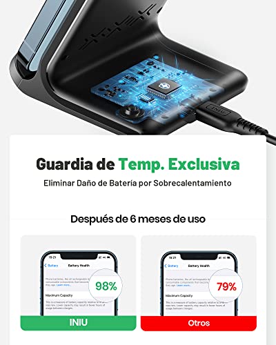 INIU Cargador Inalámbrico Rápido Stand, 15W Certificación Qi Wireless Charger Estación Phone Fast Charge Holder para iPhone 16 15 14 13 12 11 Pro MAX Plus Samsung Galaxy Google Pixel Xiaomi etc