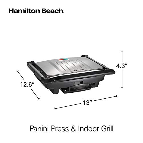 Hamilton Beach Panini Press, Sandwich Maker & Electric Indoor Grill, Upright Storage, Nonstick Easy Clean Grids, Stainless Steel (25410)