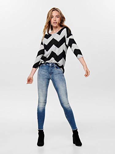 Only Printed 3/4 Sleeved Top Suéter, Multicolor (Light Grey Melange/Aop W/Black Zigzag), M Mujer