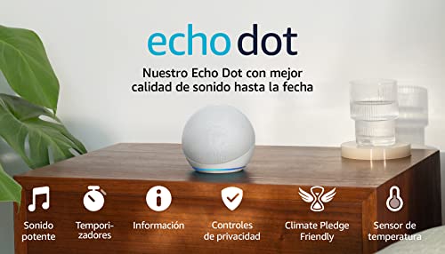 Echo Dot (Última generación) | Altavoz inteligente wifi y Bluetooth con Alexa, con sonido más potente y de mayor amplitud | Blanco