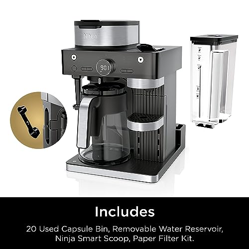 Ninja CFN601 Espresso & Coffee Barista System, 3 Espresso Brew Styles, Single-Serve Coffee & Nespresso Capsule Compatible, 12-Cup Carafe, Built-in Frother, Espresso, Cappuccino & Latte Maker - Black