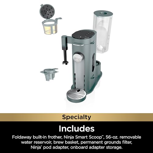 Ninja Pods & Grounds Specialty Single-Serve Coffee Maker, K-Cup Pod Compatible, Built-In Milk Frother, 6-oz. Cup to 24-oz. Travel Mug Sizes, Iced Coffee Maker, 1550 watts, Sage Green, PB051SG