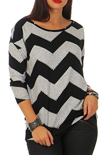 Only Printed 3/4 Sleeved Top Suéter, Multicolor (Light Grey Melange/Aop W/Black Zigzag), M Mujer