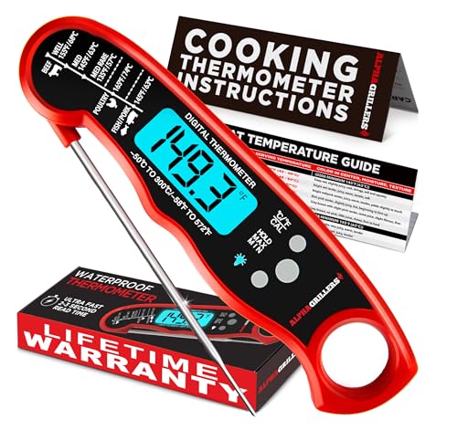 Alpha Grillers Instant Read Meat Thermometer for Cooking Grill and BBQ Griddle - Waterproof w/Backlight & Calibration for Food, Oven, Air Fryer Accessories, Kitchen Essentials, Stocking Stuffer Gifts