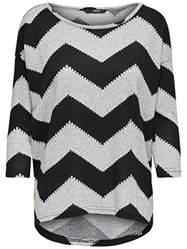 Only Printed 3/4 Sleeved Top Suéter, Multicolor (Light Grey Melange/Aop W/Black Zigzag), M Mujer