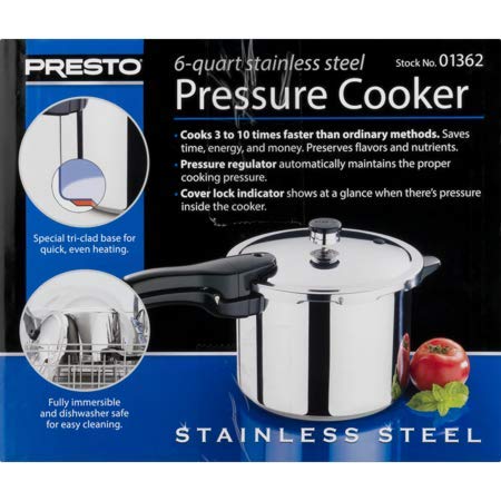 Presto 01362 6-Quart Stainless Steel Pressure Cooker Presto 6-Quart Stainless Steel Pressure Cooker, 6 QT, METALLIC