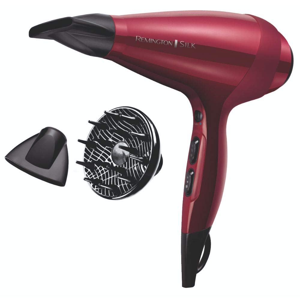 Remington Secador de Pelo Profesional Silk, Rejilla de Cerámica Sedosa, Iónico, Cabello Sin Encrespamiento, 2400 W, Motor AC, Difusor y Concentrador, 6 Temperaturas, 2 Velocidades, AC9096