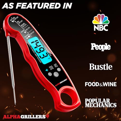 Alpha Grillers Instant Read Meat Thermometer for Cooking Grill and BBQ Griddle - Waterproof w/Backlight & Calibration for Food, Oven, Air Fryer Accessories, Kitchen Essentials, Stocking Stuffer Gifts