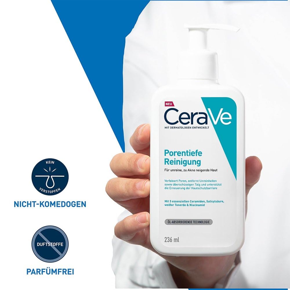 CeraVe Gel Limpiador Control Imperfecciones, Para Piel con Tendencia Acneica y Grasa, Reduce el Acné, los Puntos Negros y Mejora los Poros, Tratamiento en Gel con Ácido Salicílico, 236ml