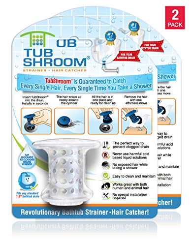 TubShroom Revolutionary Tub Drain Protector Hair Catcher/Strainer/Snare, Clear 2 Count