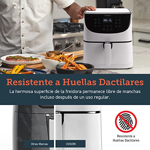 COSORI Freidora de Aire Duradera 5,5L Air Fryer 1700W, Tecnología Rapid Air, 55% Menos Energía, 13 Automáticos Modos,Uso Fácil, LED Panel Táctil, Acero Inox Interior, Hasta 205ºC y 60 Min, Blanca