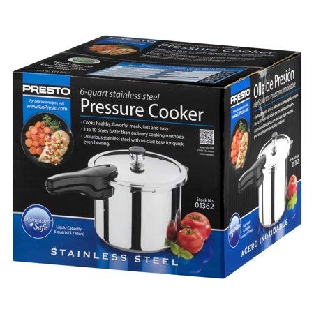 Presto 01362 6-Quart Stainless Steel Pressure Cooker Presto 6-Quart Stainless Steel Pressure Cooker, 6 QT, METALLIC