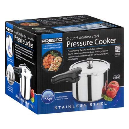 Presto 01362 6-Quart Stainless Steel Pressure Cooker Presto 6-Quart Stainless Steel Pressure Cooker, 6 QT, METALLIC