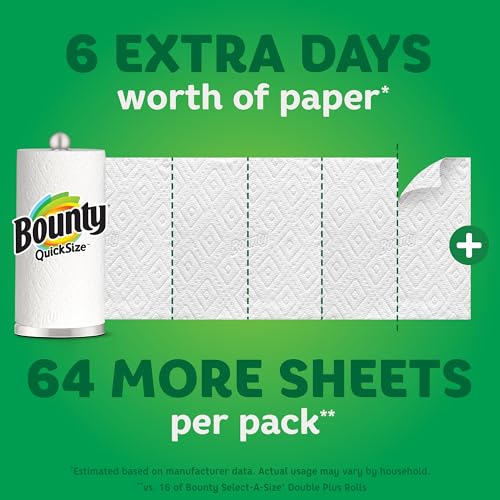 Bounty Paper Towels Quick Size, White, 16 Family Rolls = 40 Regular Rolls