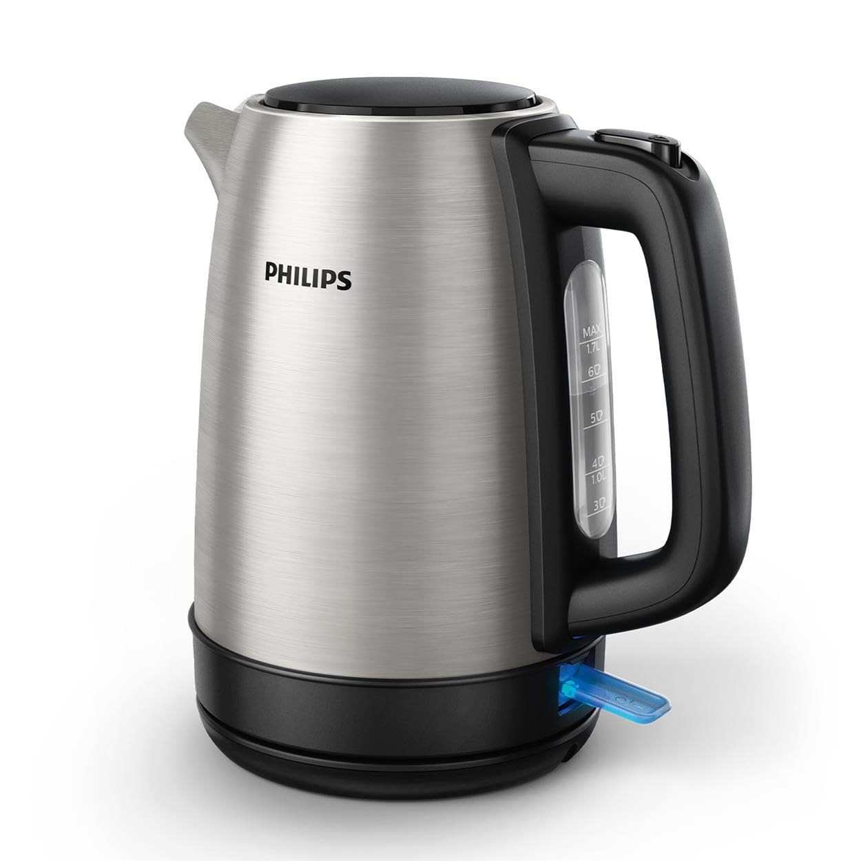 Philips Hervidor de Agua - 1.7L, Tapa con Resorte, Indicador Luminoso, Acero Inox, Base con Giro (HD9350/90)