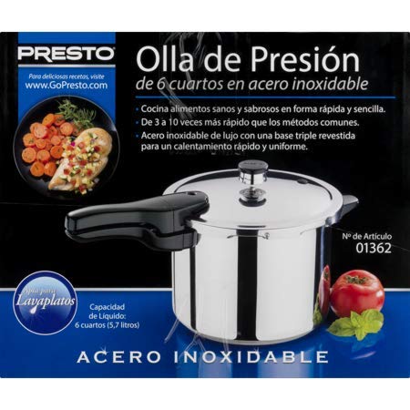 Presto 01362 6-Quart Stainless Steel Pressure Cooker Presto 6-Quart Stainless Steel Pressure Cooker, 6 QT, METALLIC