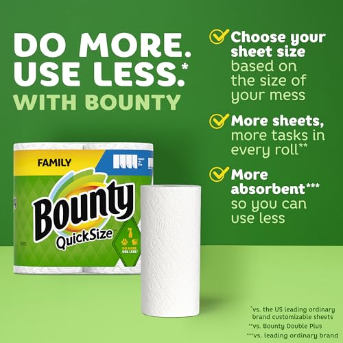 Bounty Paper Towels Quick Size, White, 16 Family Rolls = 40 Regular Rolls