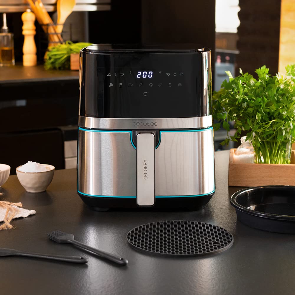 Cecotec Freidora de Aire sin Aceite de 5,5 L Air Fryer Cecofry Full Inox 5500 Pro con Accesorios. 1700 W, Dietética y Digital, Táctil, Acabados en Acero Inox, 8 Modos, Pack de Accesorios