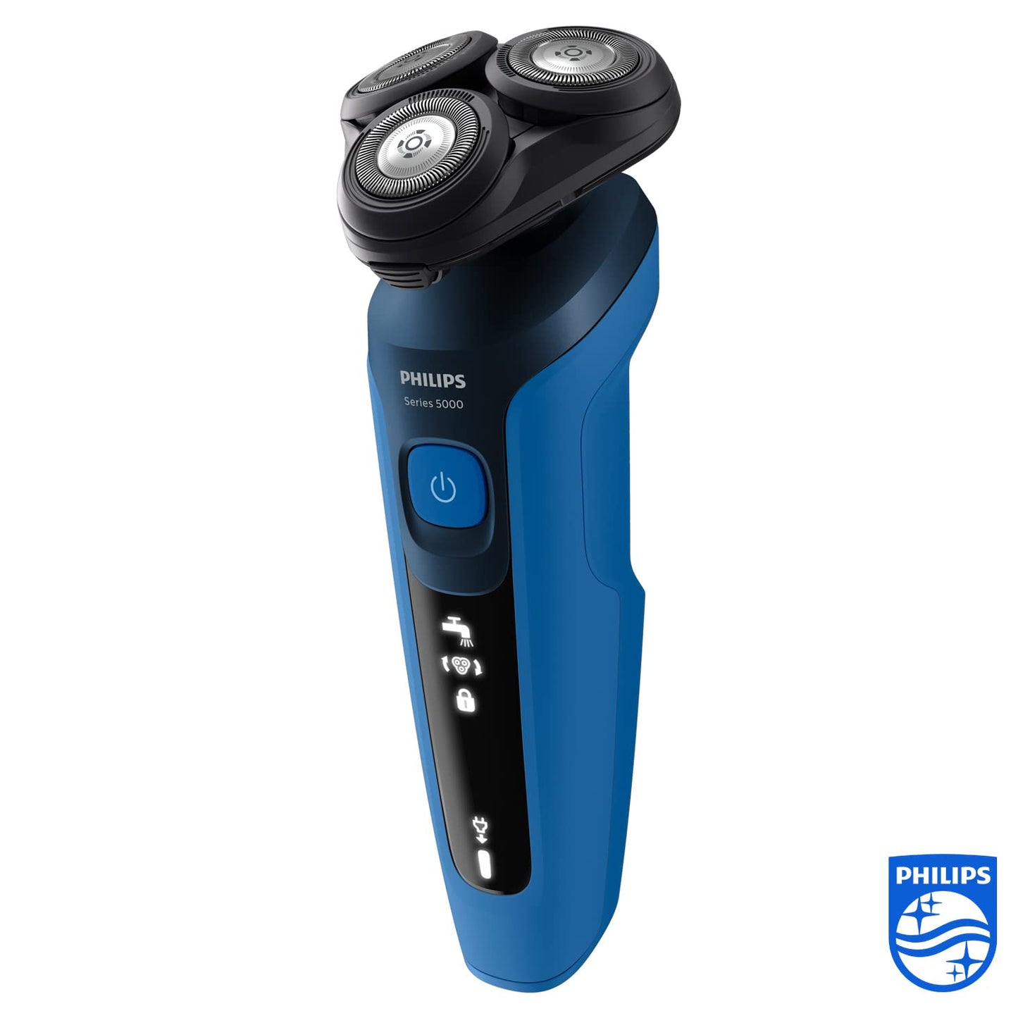 Philips Serie 5000 Afeitadora Eléctrica Hombre, Máquina de Afeitar Barba con recortadora, 27 cuchillas, Cabezal flexible 360º, 50min de uso, En Seco y Húmedo, Recargable, Funda, S5466/18, Azul Negro