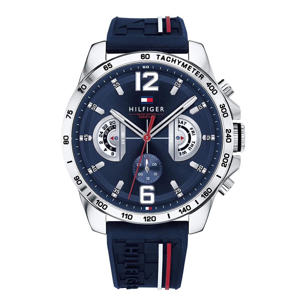 Tommy Hilfiger Reloj Analógico Multifuncional de Cuarzo para Hombres con Correa de Silicona, Acero Inoxidable o Cuero, Subesferas para Día y Fecha, Resistente al Agua hasta 5ATM.