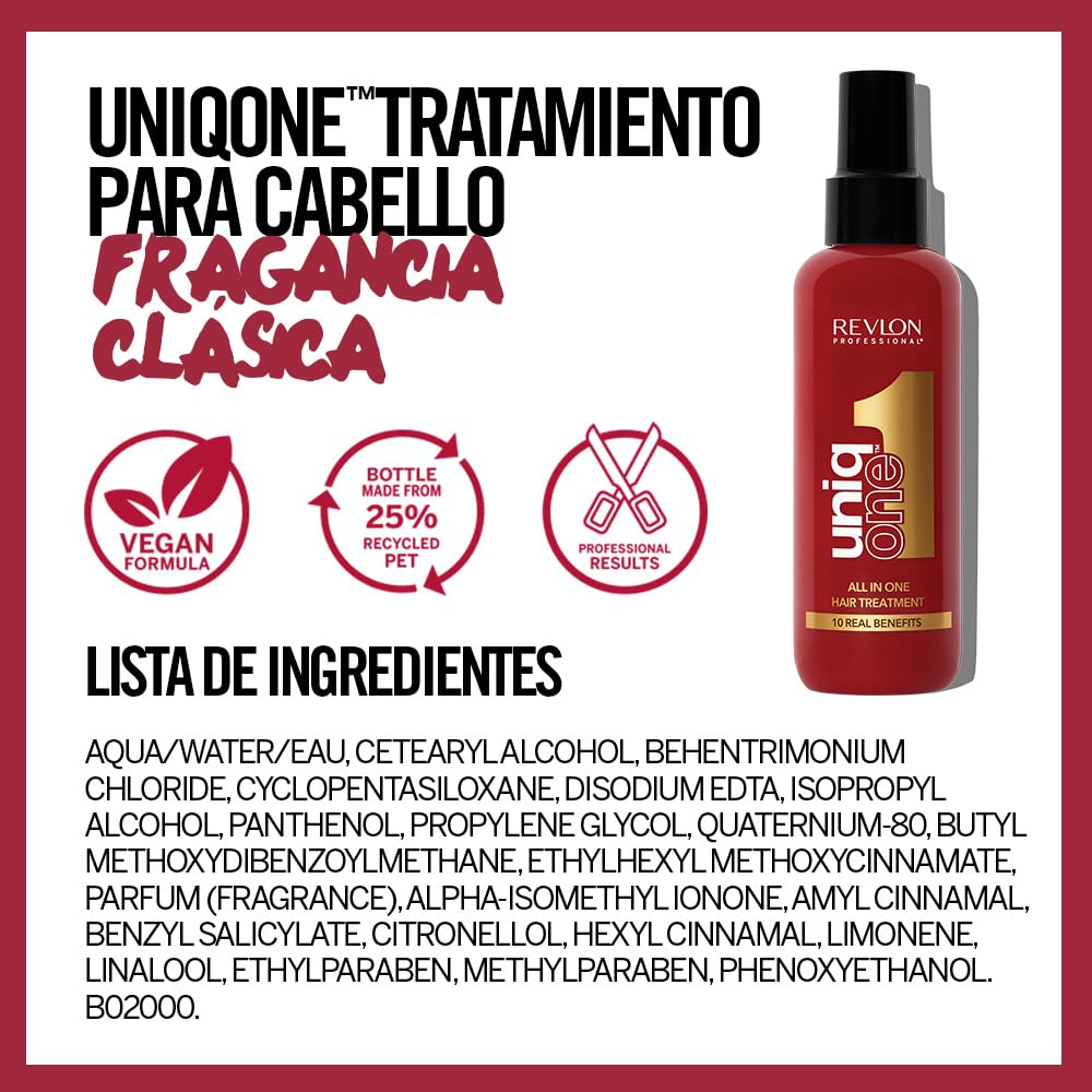 REVLON PROFESSIONAL UniqOne Protector Térmico Pelo, Tratamiento Hidratante para Cabello en Spray sin Aclarado, Fragancia Classic - 150 ml