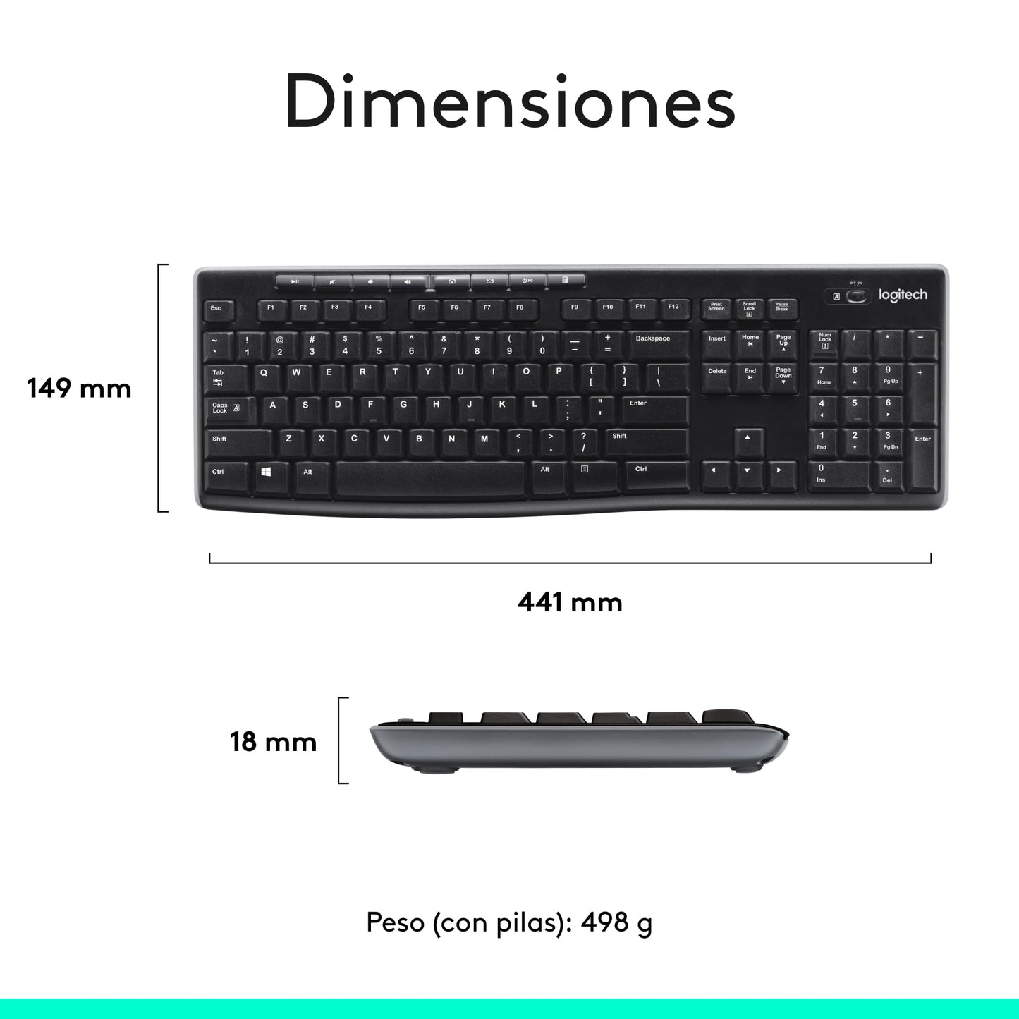 Logitech MK270 Combo Teclado y Ratón Inalámbrico para Windows, 2,4GHz Inalámbrico, Ratón Compacto, 8 teclas multimedia y de acceso directo, 2 años de batería, PC, PC Portátil, QWERTY Español - Negro