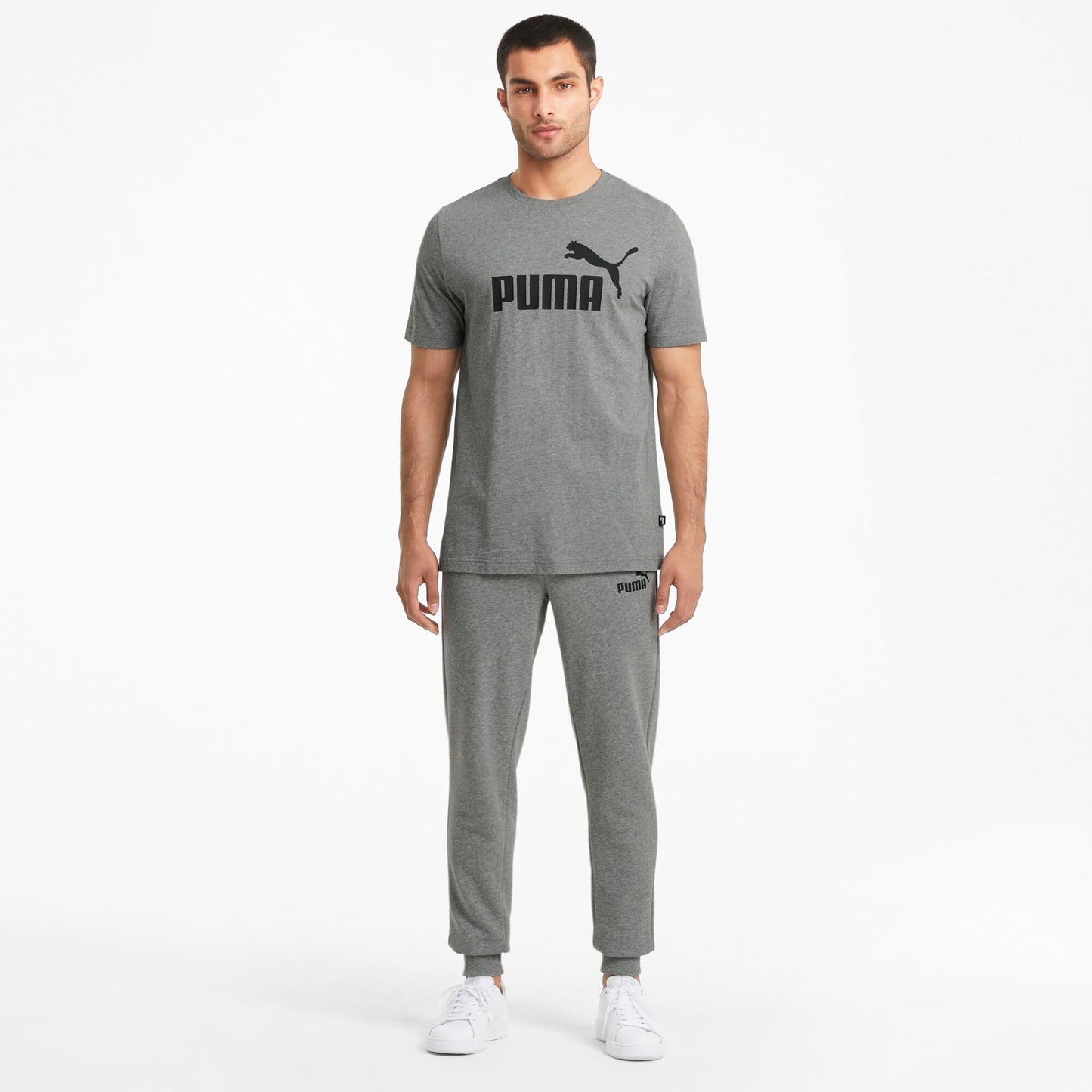 Puma Ess Logo Tee Camiseta de Deporte, Medium Gray Heather, L Hombre