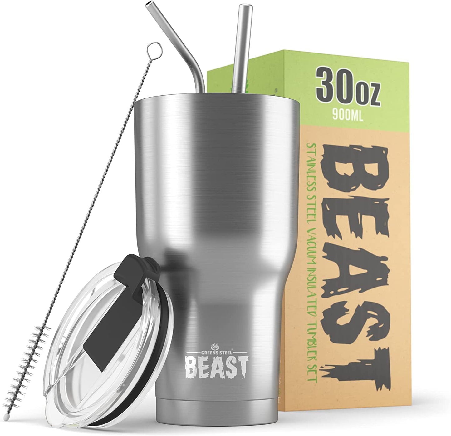 Beast 30 oz Tumbler Stainless Steel Vacuum Insulated Coffee Ice Cup Double Wall Travel Flask (Stainless Steel)