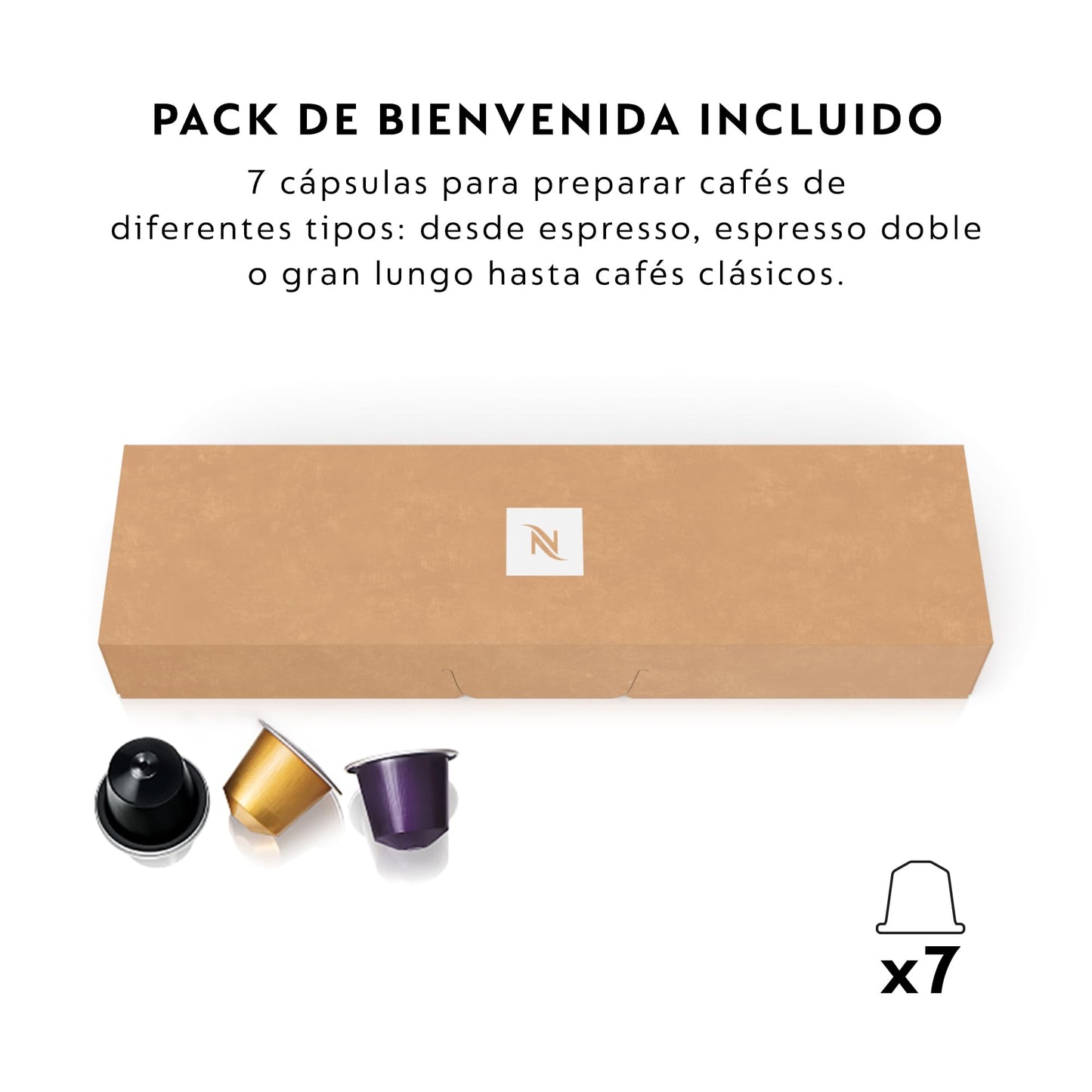 Nespresso De'Longhi Inissia EN80.CW - Cafetera monodosis de cápsulas Nespresso, 19 bares, apagado automático, color crema, Incluye pack de bienvenida con 7 cápsulas