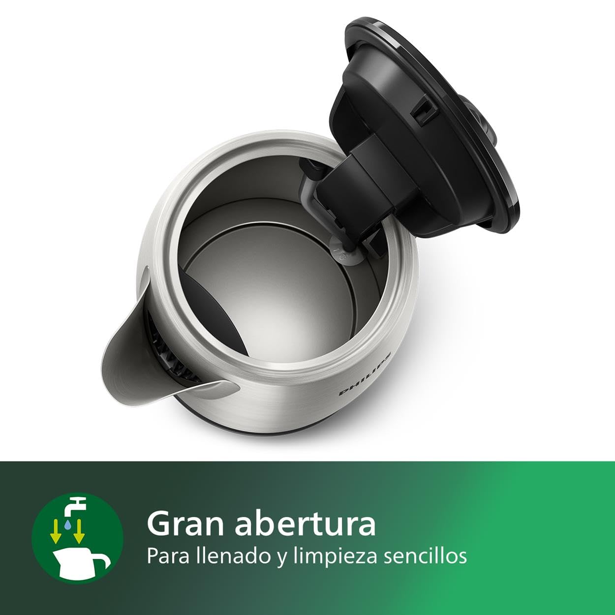 Philips Hervidor de Agua - 1.7L, Tapa con Resorte, Indicador Luminoso, Acero Inox, Base con Giro (HD9350/90)