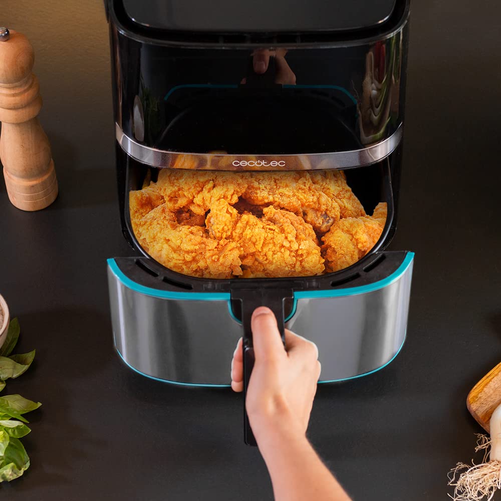 Cecotec Freidora de Aire sin Aceite de 5,5 L Air Fryer Cecofry Full Inox 5500 Pro con Accesorios. 1700 W, Dietética y Digital, Táctil, Acabados en Acero Inox, 8 Modos, Pack de Accesorios