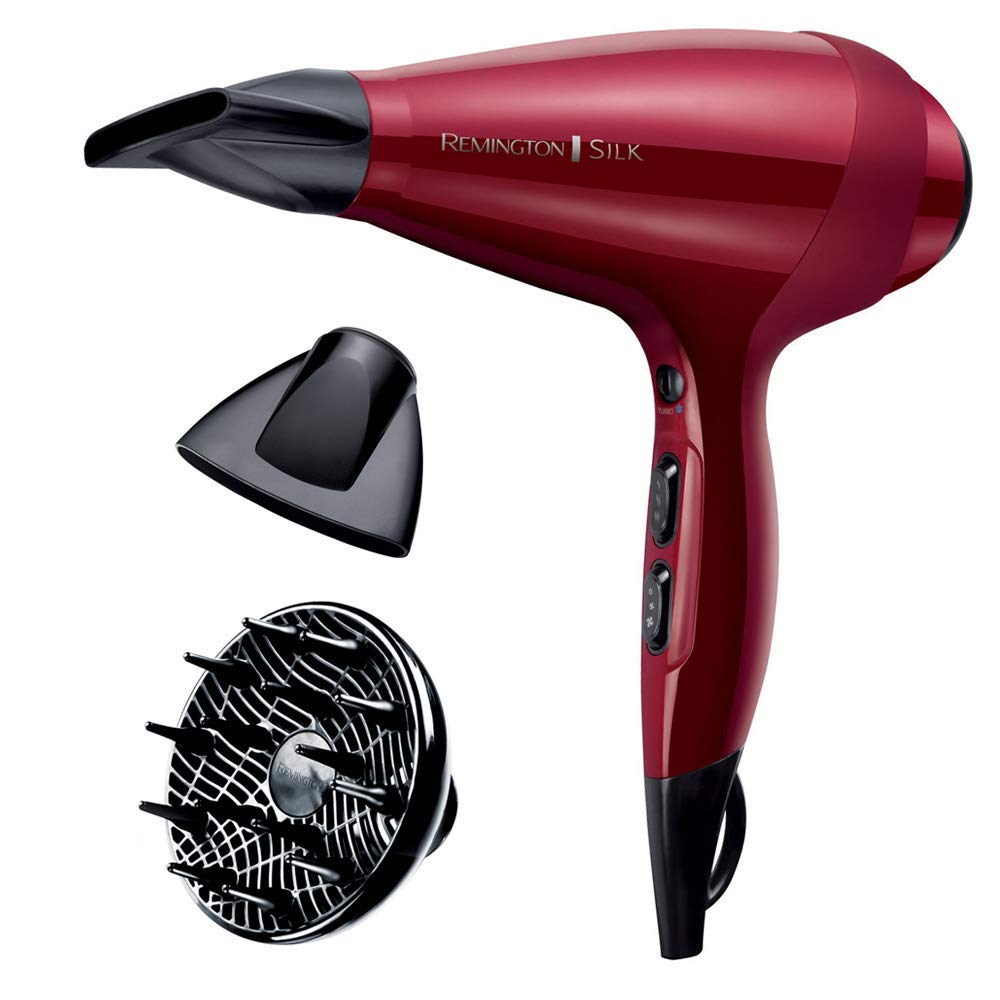 Remington Secador de Pelo Profesional Silk, Rejilla de Cerámica Sedosa, Iónico, Cabello Sin Encrespamiento, 2400 W, Motor AC, Difusor y Concentrador, 6 Temperaturas, 2 Velocidades, AC9096