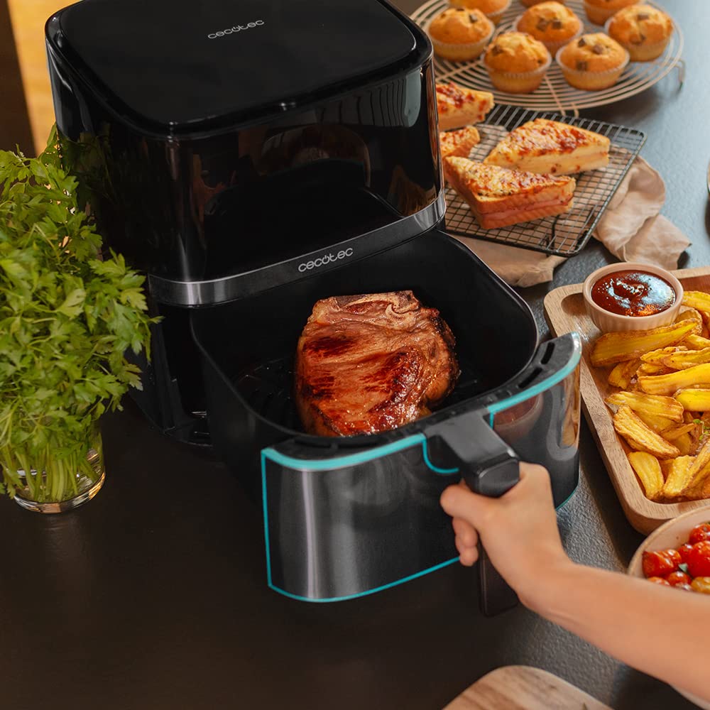 Cecotec Freidora de Aire sin Aceite de 5,5 L Air Fryer Cecofry Full Inox 5500 Pro con Accesorios. 1700 W, Dietética y Digital, Táctil, Acabados en Acero Inox, 8 Modos, Pack de Accesorios