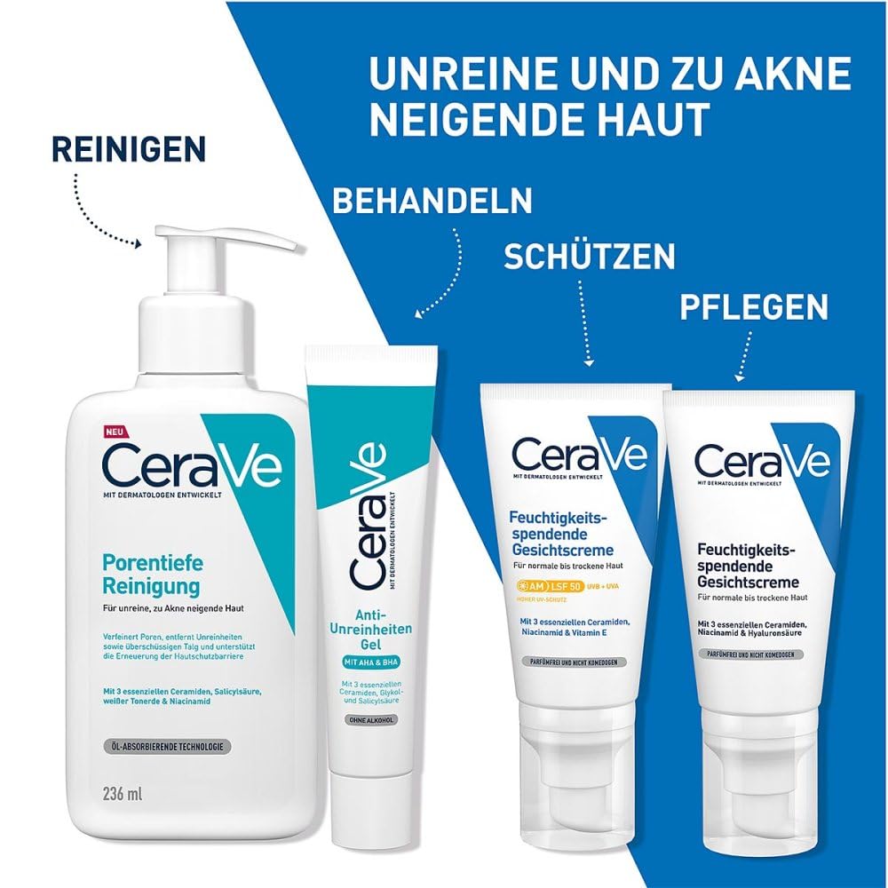 CeraVe Gel Limpiador Control Imperfecciones, Para Piel con Tendencia Acneica y Grasa, Reduce el Acné, los Puntos Negros y Mejora los Poros, Tratamiento en Gel con Ácido Salicílico, 236ml