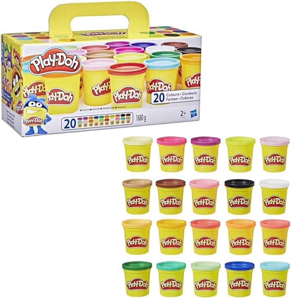 Play-Doh Pack de 20 Botes de Plastilina No Tóxica, Surtido de Colores, Manualidades y Actividades Creativas, Regalo de Navidad y Reyes Magos para Niños y Niñas de 2 Años o Más