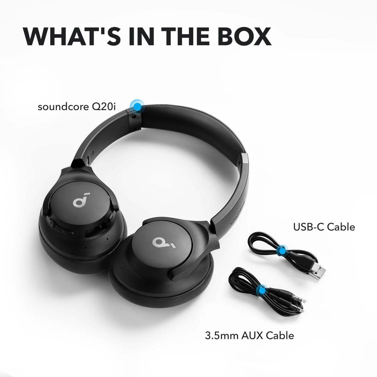 Soundcore Q20i Cascos Inalámbricos Bluetooth con Cancelación de Ruido Activa Híbrida by Anker, Reproducción ANC 40 Horas, Hi-Res Audio, Personalización vía App, Modo Transparencia, Graves Profundos