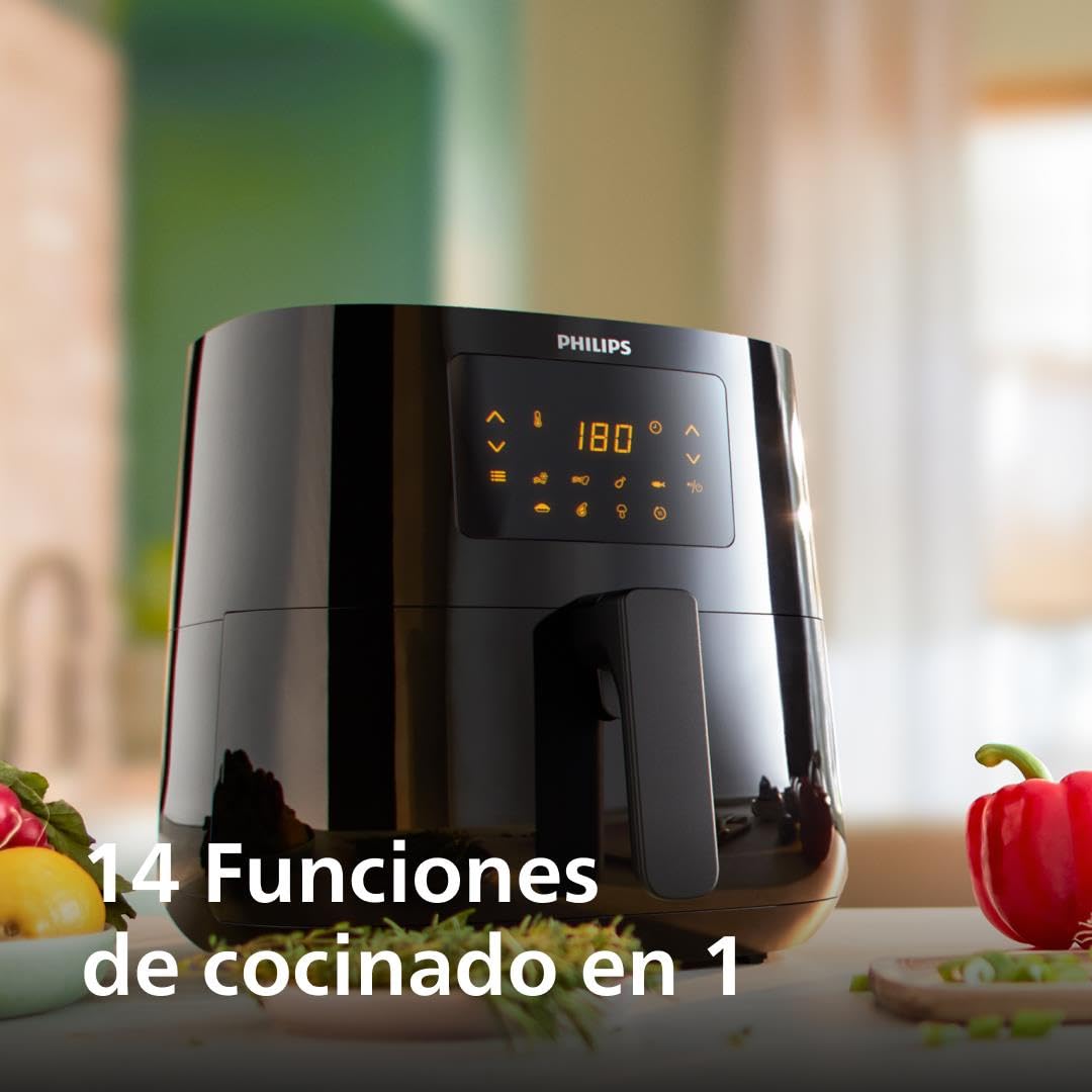 Philips Airfryer 3000 Series XL - Tecnología RapidAir, cocina con hasta un 90% menos de grasa, capacidad de 1,2 kg, tamaño de 6,2 L, pantalla táctil, color negro (HD9270/90)