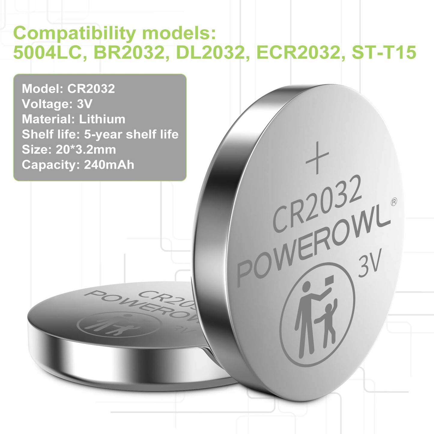 CR2032, POWEROWL 20X Pilas Botón CR2032 de Litio de 3V, DL2032/ KCR2032 / BR2032 / ECR2032 Baterías para Dispositivos Electrónicos