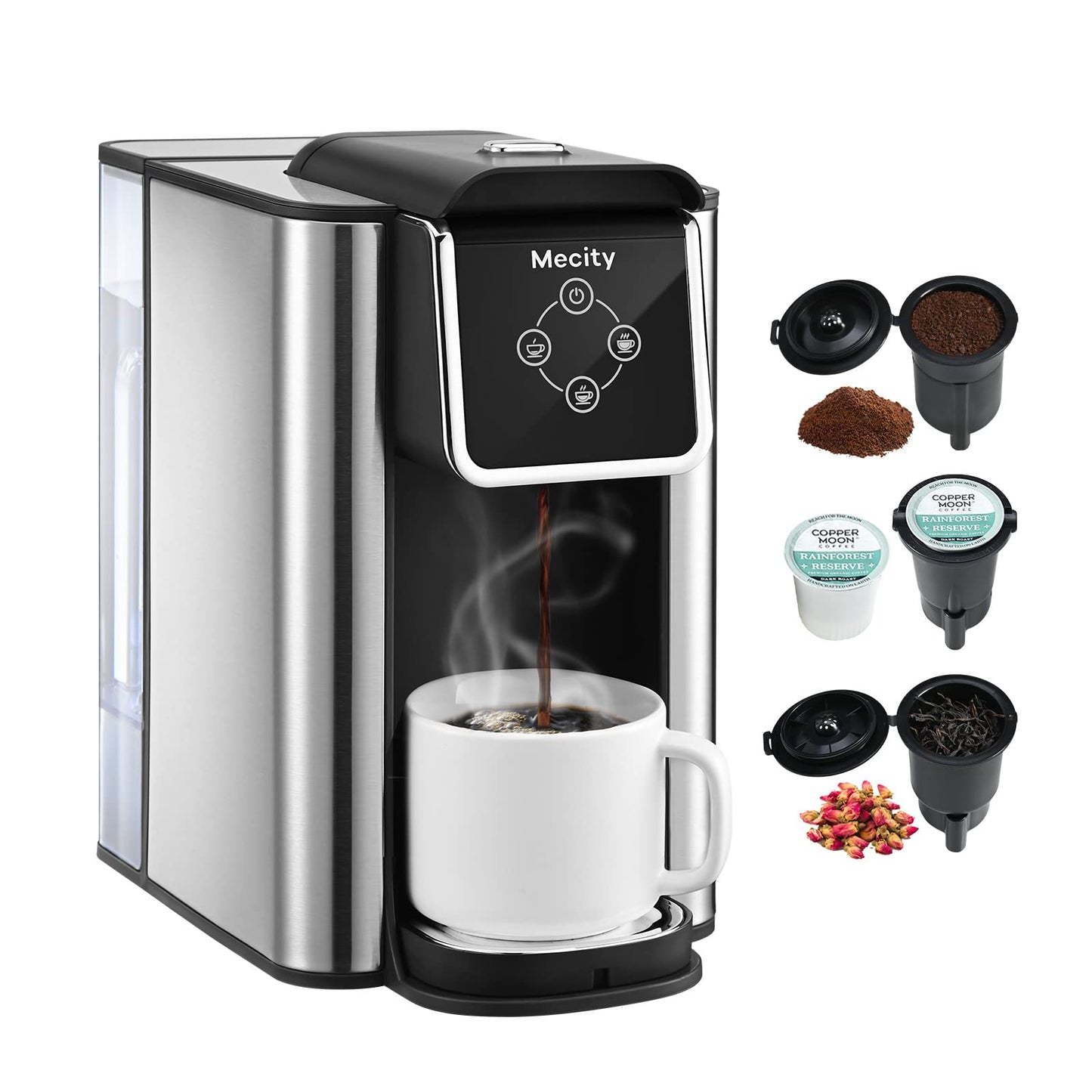 Mecity Coffee Maker 3 in 1 Single Serve Coffee Machine, Compatible with K cup Capsules, Instant Coffee Pot, Tea maker, 6,8,10 Oz Cup, Removable 50 Oz Water Reservoir, 120V 1150W