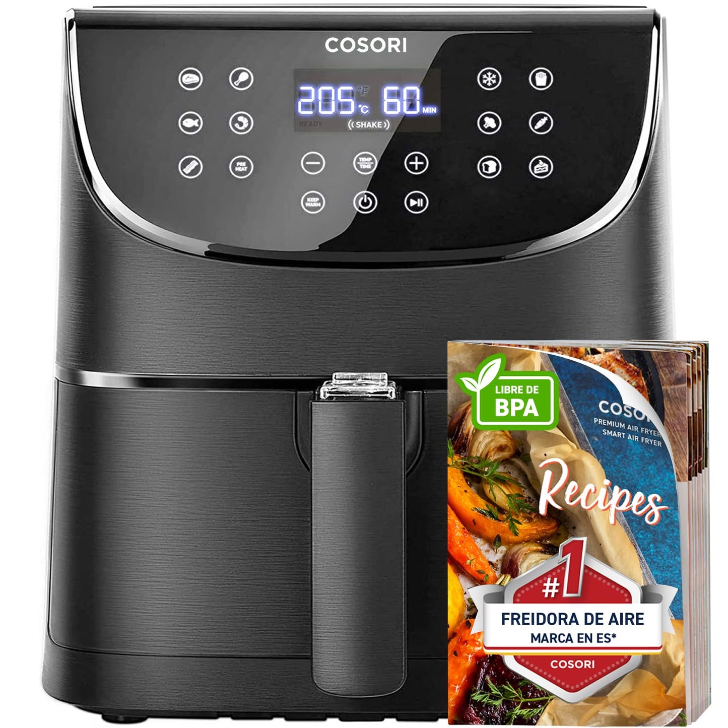 COSORI Freidora de Aire Duradera 5.5 L Air Fryer 1700W, Tecnología Rapid Air, 55% Menos Energía, 13 Automáticos Modos, Uso Sencillo, Panel Táctil Intuitivo, Acero Inox Interior, Hasta 205 °C y 60 Min