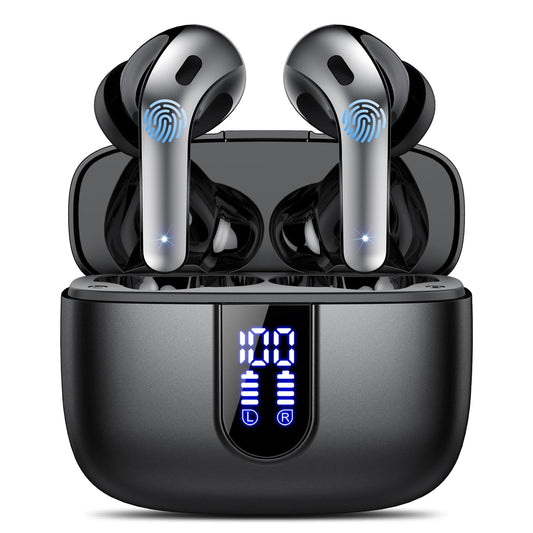 Auriculares Inalámbricos Bluetooth, Auriculares Bluetooth 5.3, 4 Mic con Reducción de Ruido ENC, 50H con Graves, Cascos Inalambricos Bluetooth IP7 Impermeable, Carga Rápida USB-C, Ajuste Cómodo