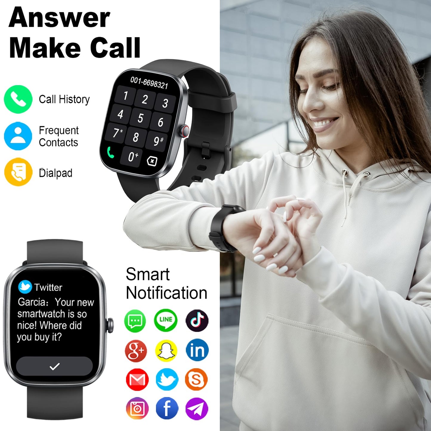 Reloj Inteligente Hombre Mujer, 1.91" Smartwatch con Llamadas Bluetooth, Pulsómetro, Monitor de Sueño, Podómetro, 110+ Modos Deportivos Smart Watch, Pulsera Actividad Impermeable IP68 para Android iOS