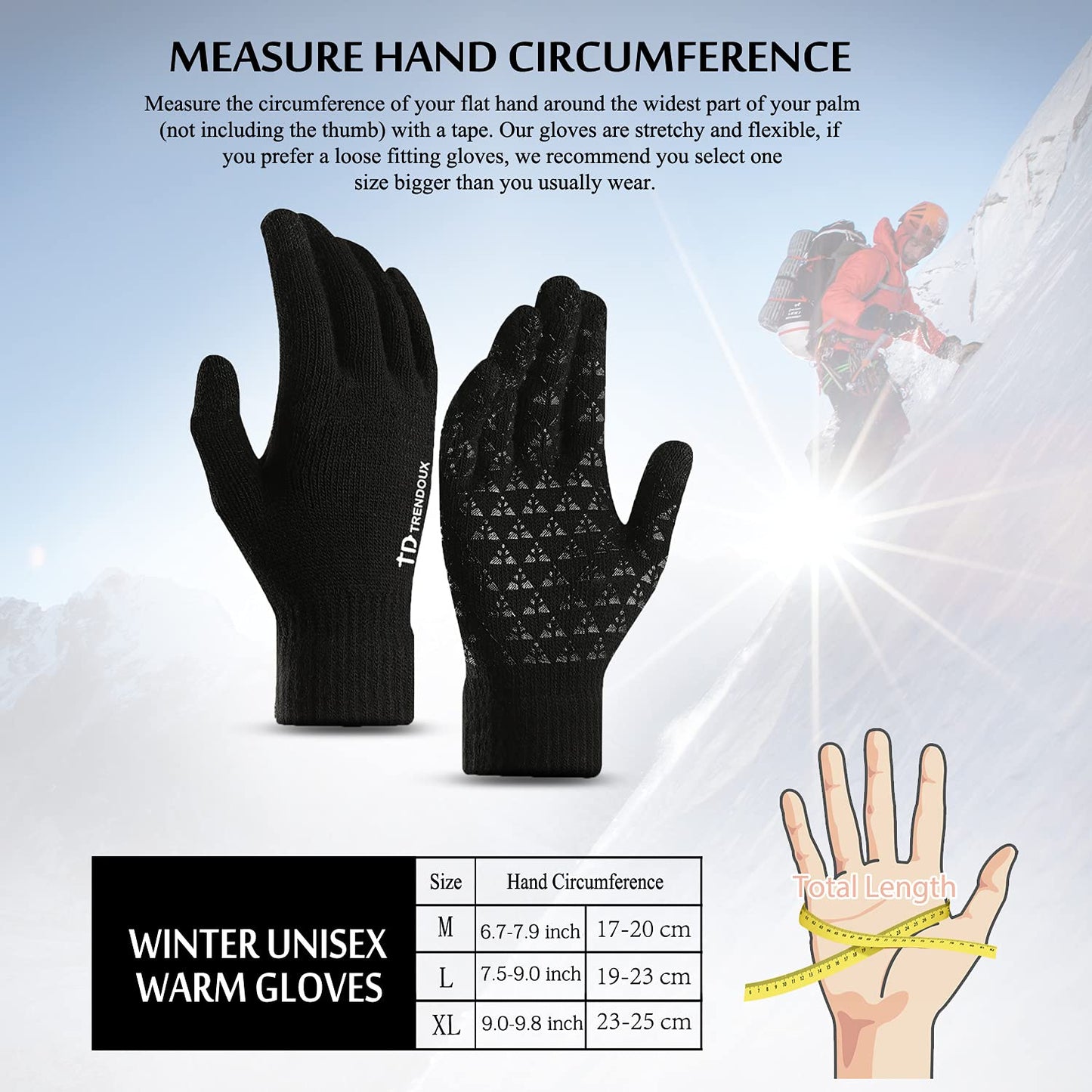 TRENDOUX Guantes halloween hombre termicos mujer - guantes running Senderismo Escalada Correr lana Ciclismo Navidad Regalos invierno Guantes de conducción，Smartphones guantes tactiles - Negro L