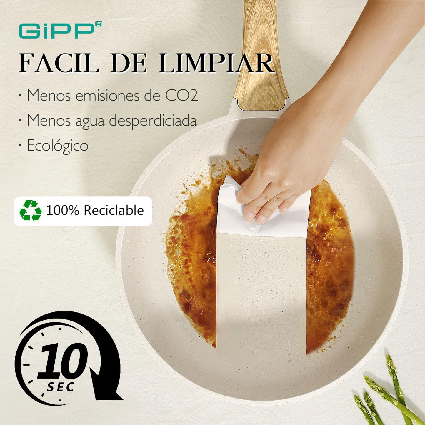 GiPP Sartén antiadherente - sartén antiadherente de granito, sartén de cocina no tóxica, bandeja de huevo frito con mango refrigerado, fácil de limpiar, compatible con la inducción (Blanco, 24cm)